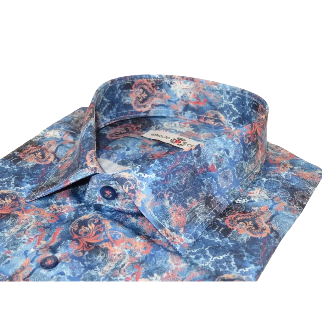 Men's EMILIO CERUTTI Sport Shirt 100% Cotton Long Sleeves #EMC8 Multi Blue