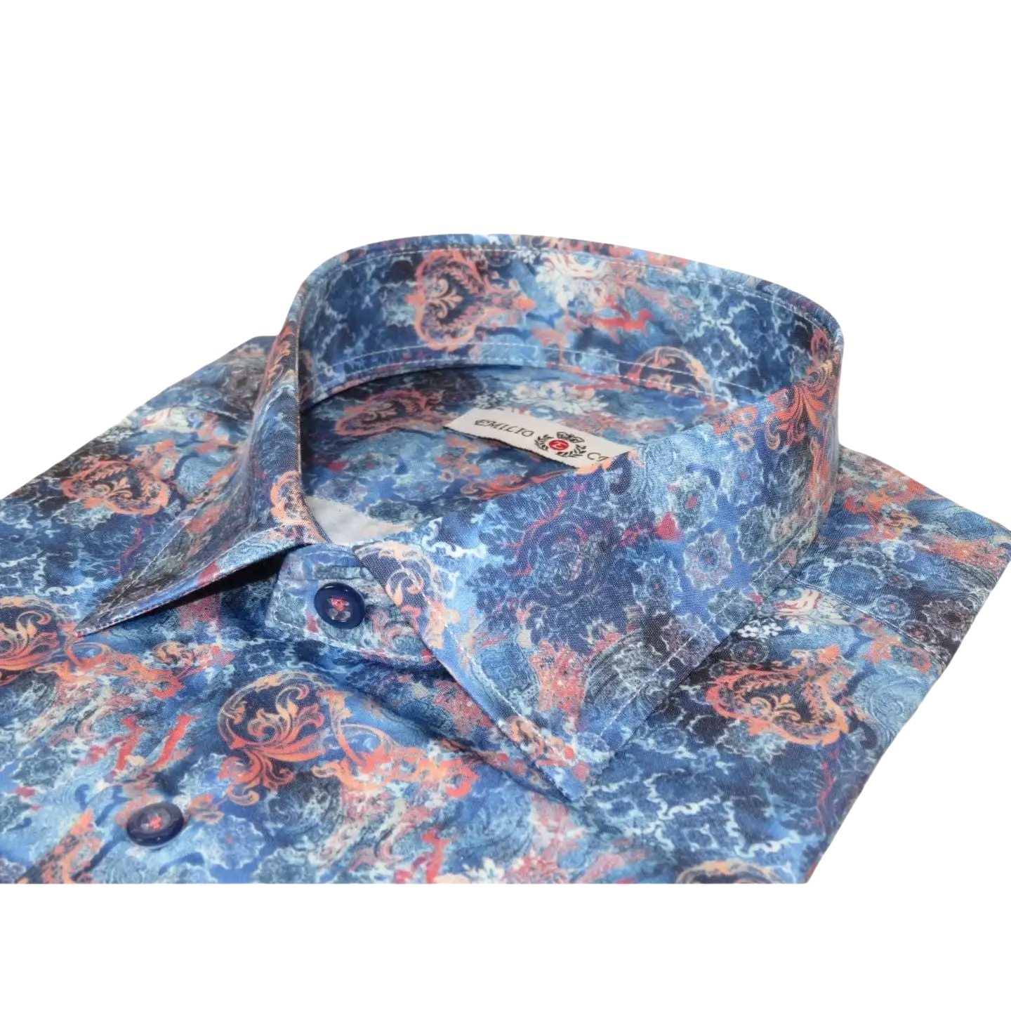 Men's EMILIO CERUTTI Sport Shirt 100% Cotton Long Sleeves #EMC8 Multi Blue