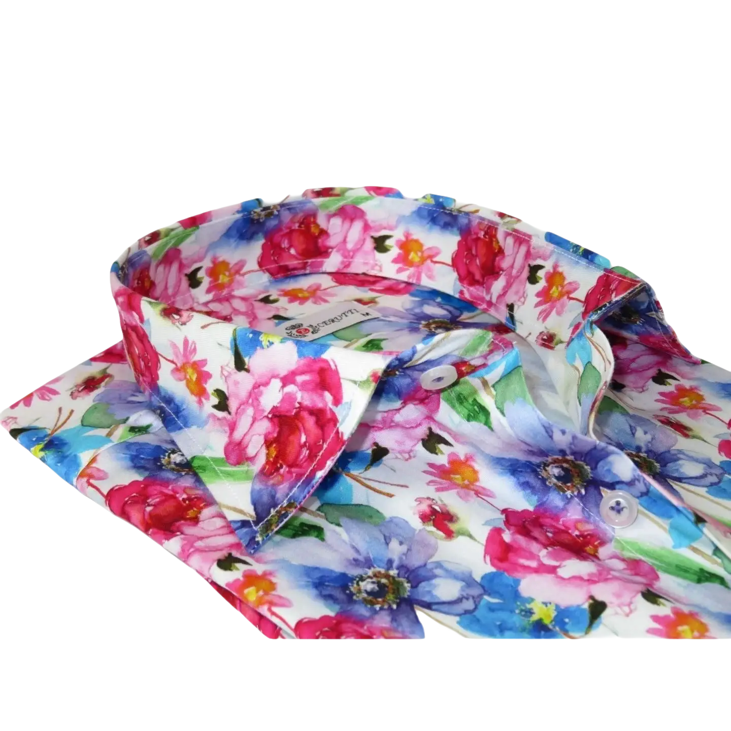 Men's EMILIO CERUTTI Sport Shirt 100% Cotton Long Sleeves #EMC9 Multi Red Floral