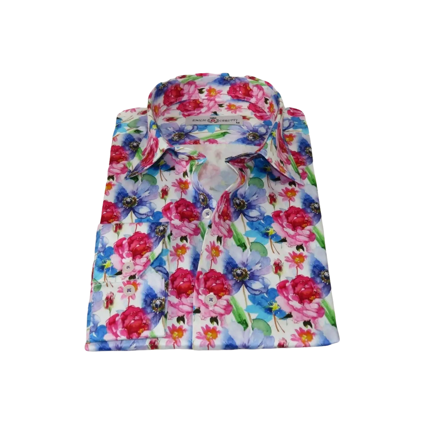 Men's EMILIO CERUTTI Sport Shirt 100% Cotton Long Sleeves #EMC9 Multi Red Floral
