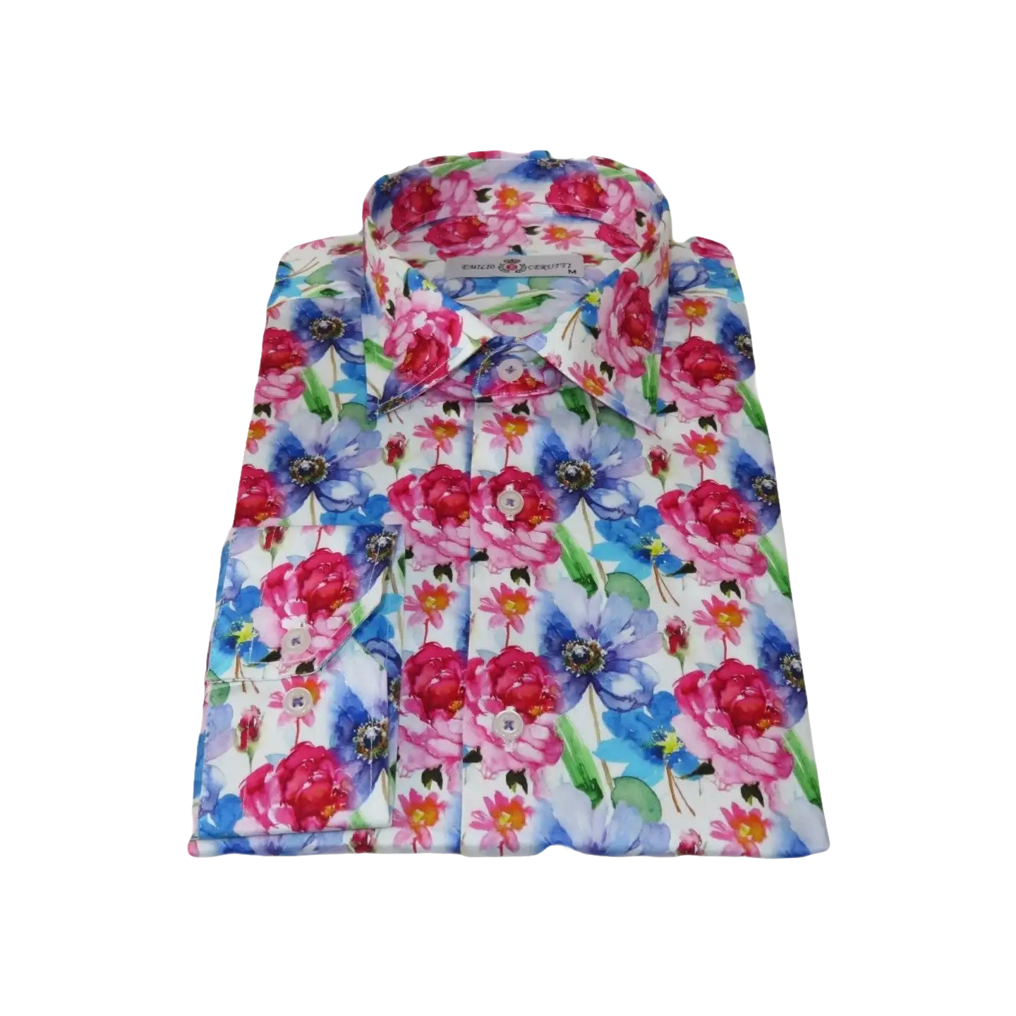 Men's EMILIO CERUTTI Sport Shirt 100% Cotton Long Sleeves #EMC9 Multi Red Floral