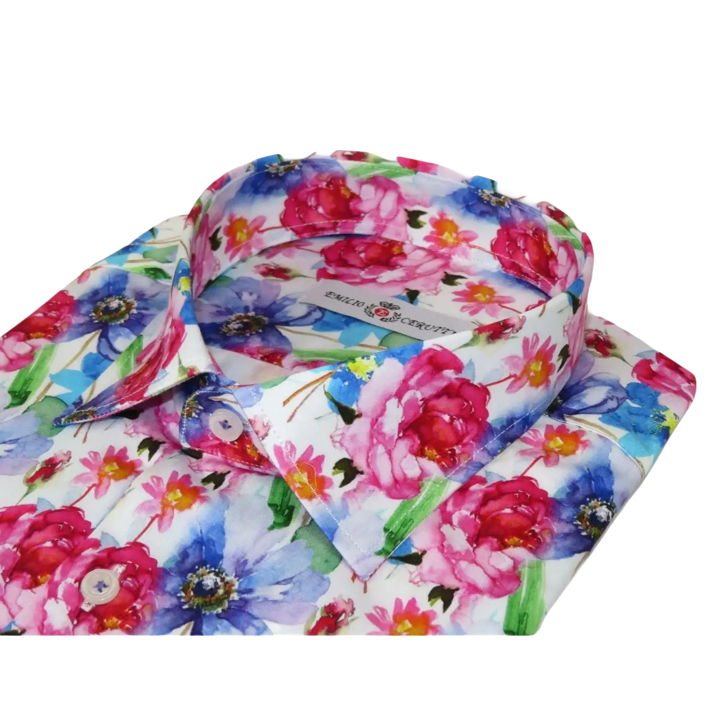 Men's EMILIO CERUTTI Sport Shirt 100% Cotton Long Sleeves #EMC9 Multi Red Floral