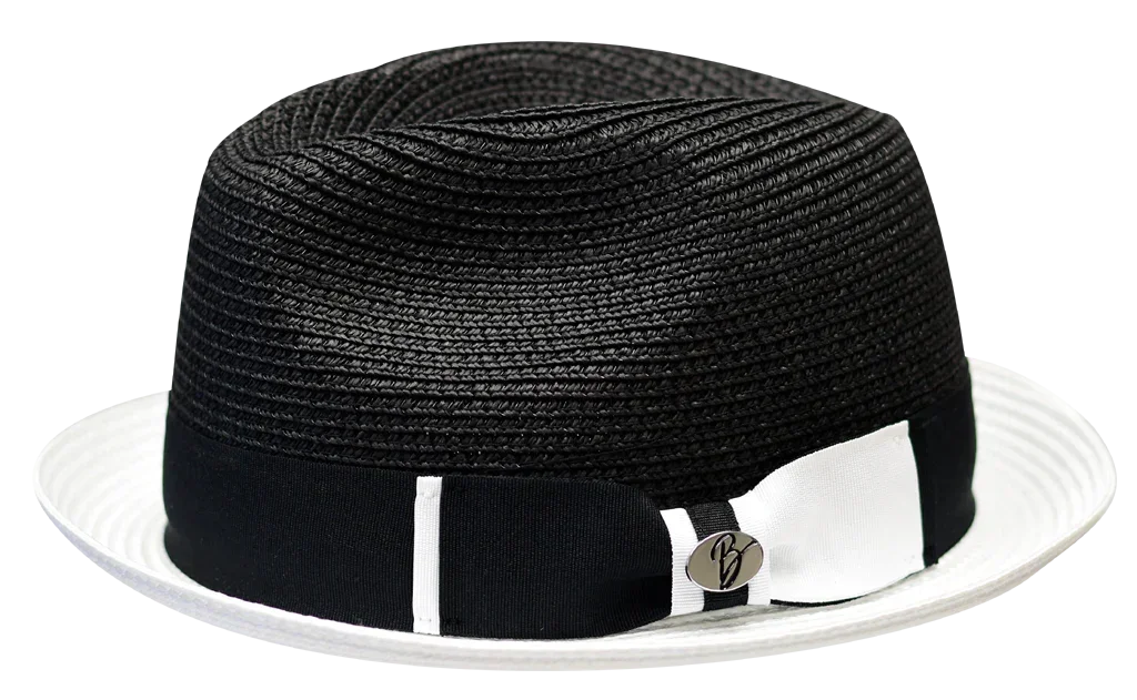Men's Bently Semi Crushable Fedora Briad Straw Hat Enzo EN200 Black/White