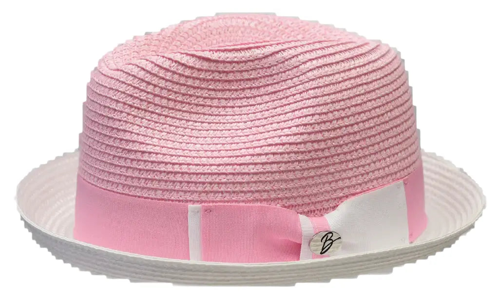 Men's Bently Semi Crushable Fedora Briad Straw Hat Enzo EN202 Pink White