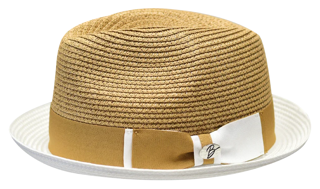 Men's Bently Semi Crushable Fedora Briad Straw Hat Enzo EN204 Cognac White