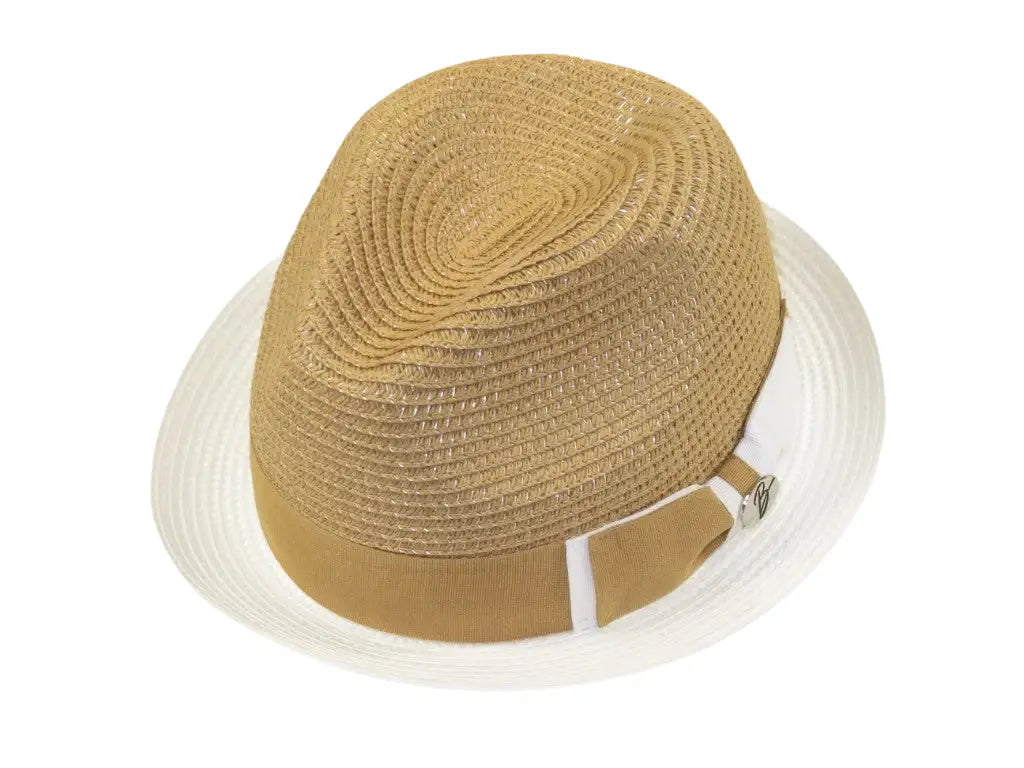 Men's Bently Semi Crushable Fedora Briad Straw Hat Enzo EN204 Cognac White