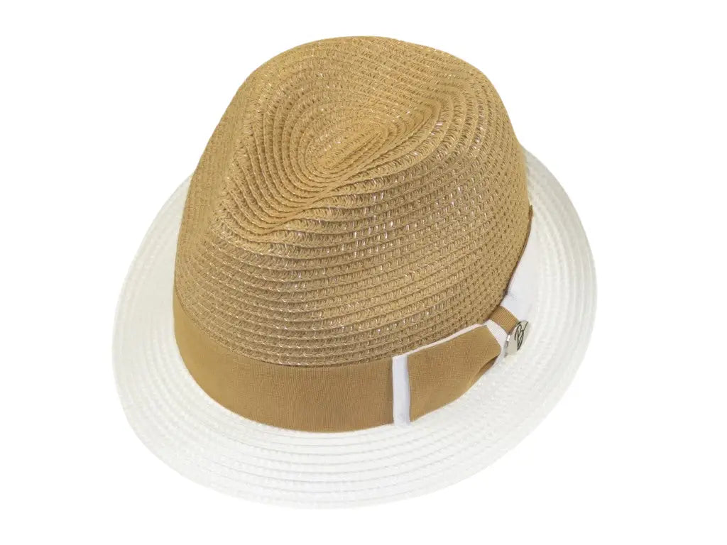 Men's Bently Semi Crushable Fedora Briad Straw Hat Enzo EN204 Cognac White