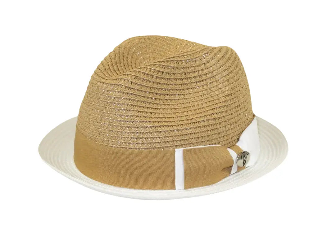 Men's Bently Semi Crushable Fedora Briad Straw Hat Enzo EN204 Cognac White