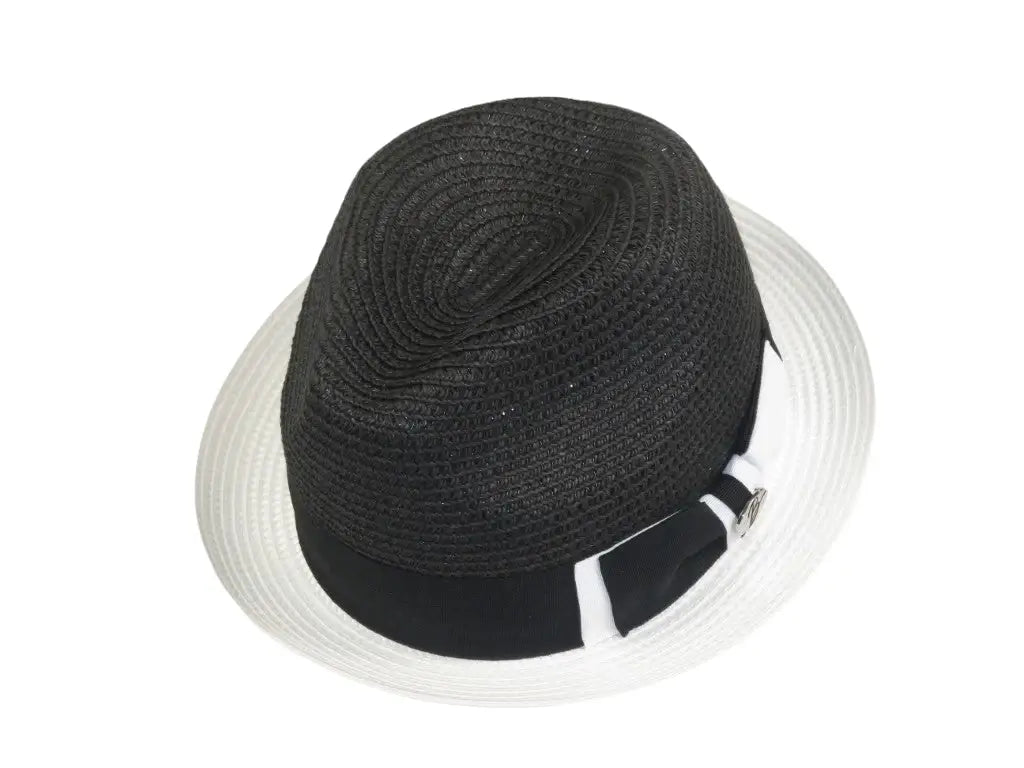 Men's Bently Semi Crushable Fedora Briad Straw Hat Enzo EN200 Black/White