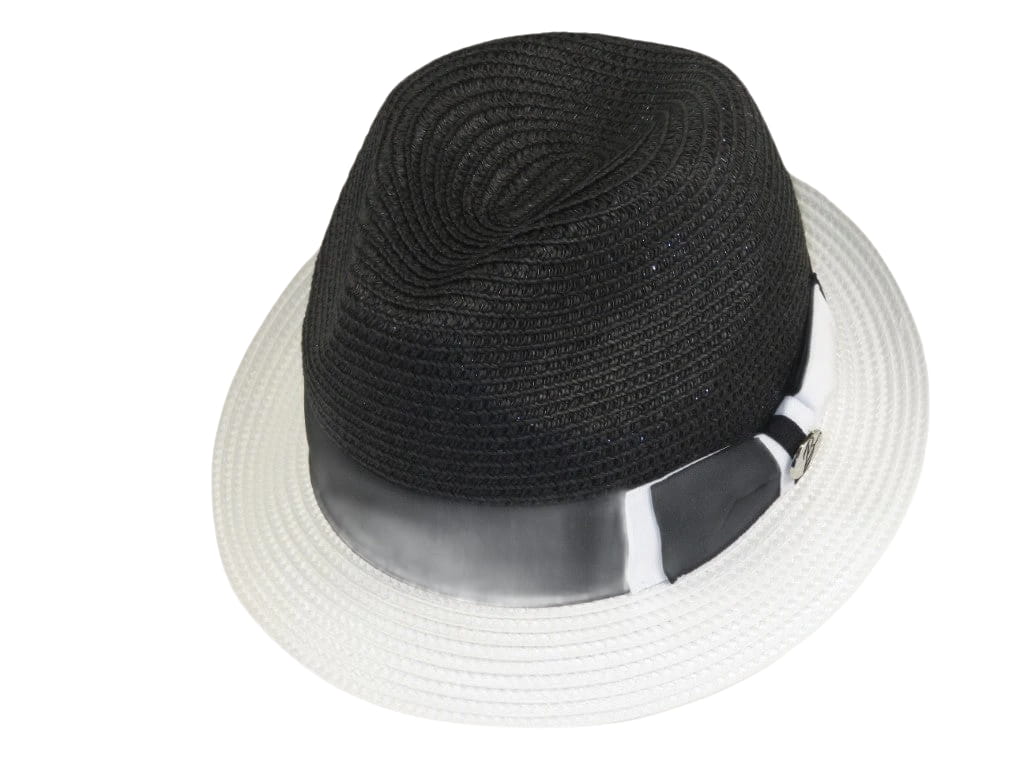 Men's Bently Semi Crushable Fedora Briad Straw Hat Enzo EN200 Black/White