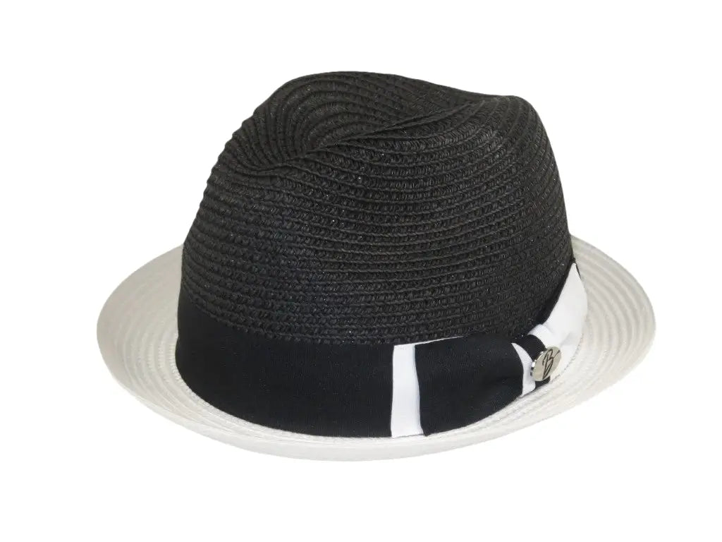 Men's Bently Semi Crushable Fedora Briad Straw Hat Enzo EN200 Black/White