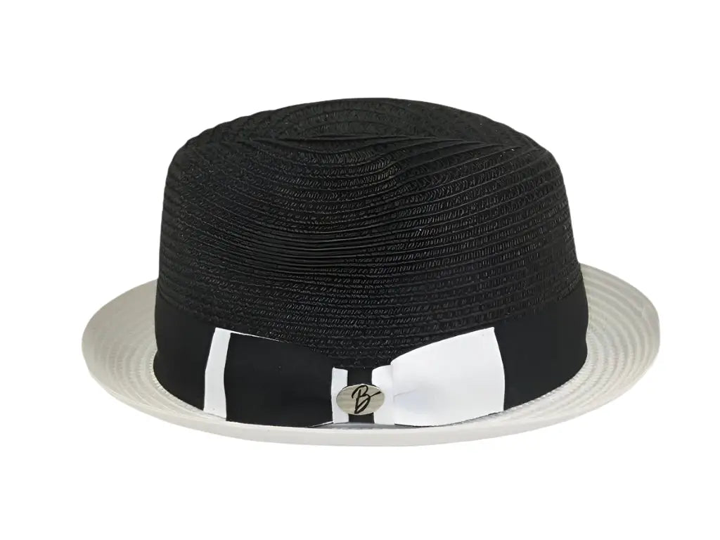 Men's Bently Semi Crushable Fedora Briad Straw Hat Enzo EN200 Black/White
