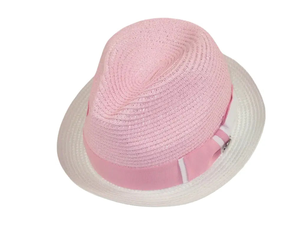 Men's Bently Semi Crushable Fedora Briad Straw Hat Enzo EN202 Pink White