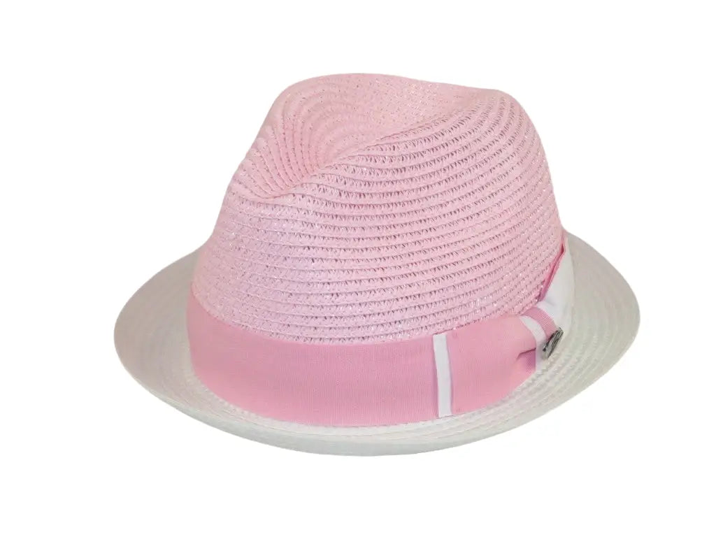 Men's Bently Semi Crushable Fedora Briad Straw Hat Enzo EN202 Pink White