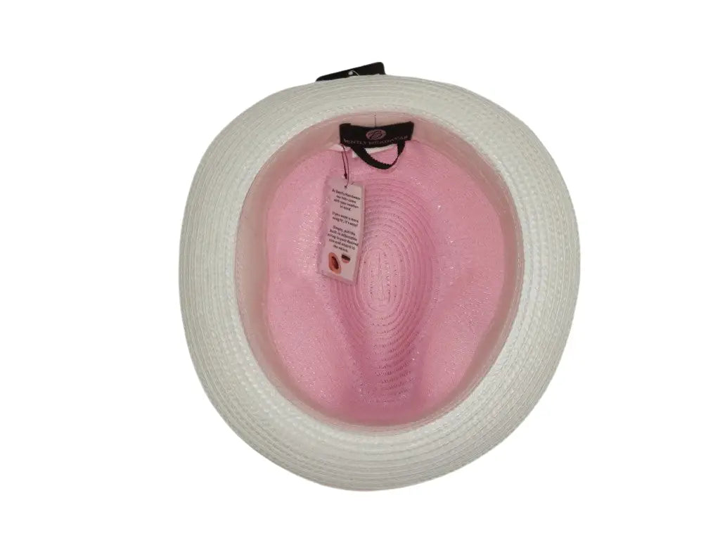 Men's Bently Semi Crushable Fedora Briad Straw Hat Enzo EN202 Pink White