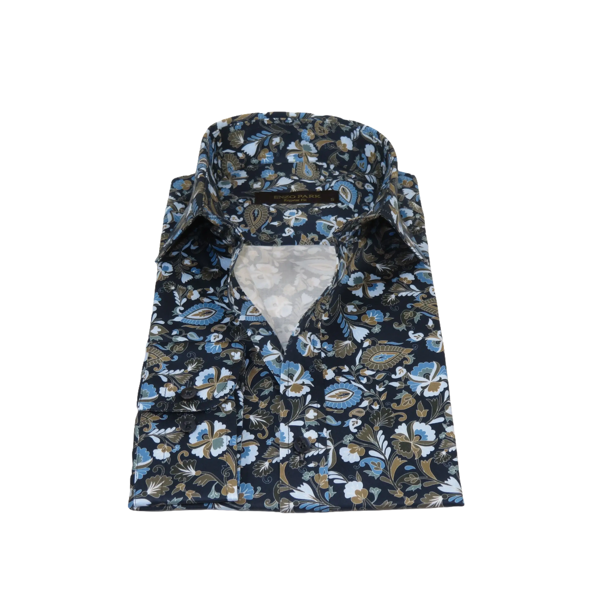 Men's Dress Shirt ENZO PARK Turkey 100% Cotton Breathable Enzo11 Navy Floral