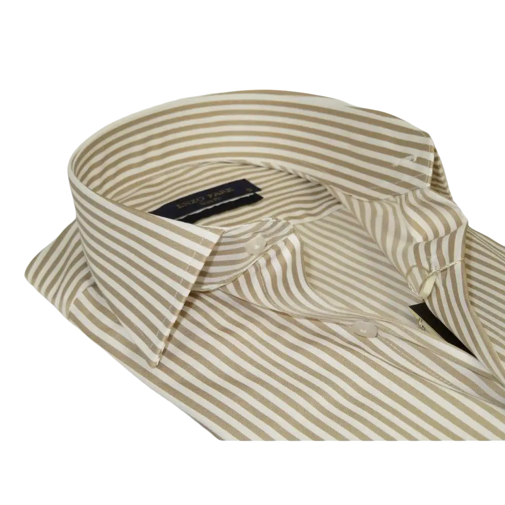 Men's Shirt ENZO PARK Turkey Soft Cotton Wrinkle Resistant Enzo7 Tan Stripe