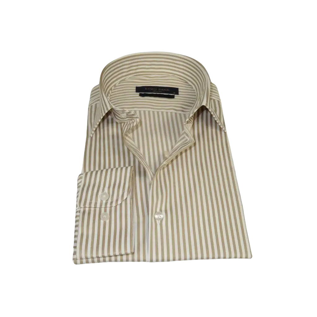 Men's Shirt ENZO PARK Turkey Soft Cotton Wrinkle Resistant Enzo7 Tan Stripe