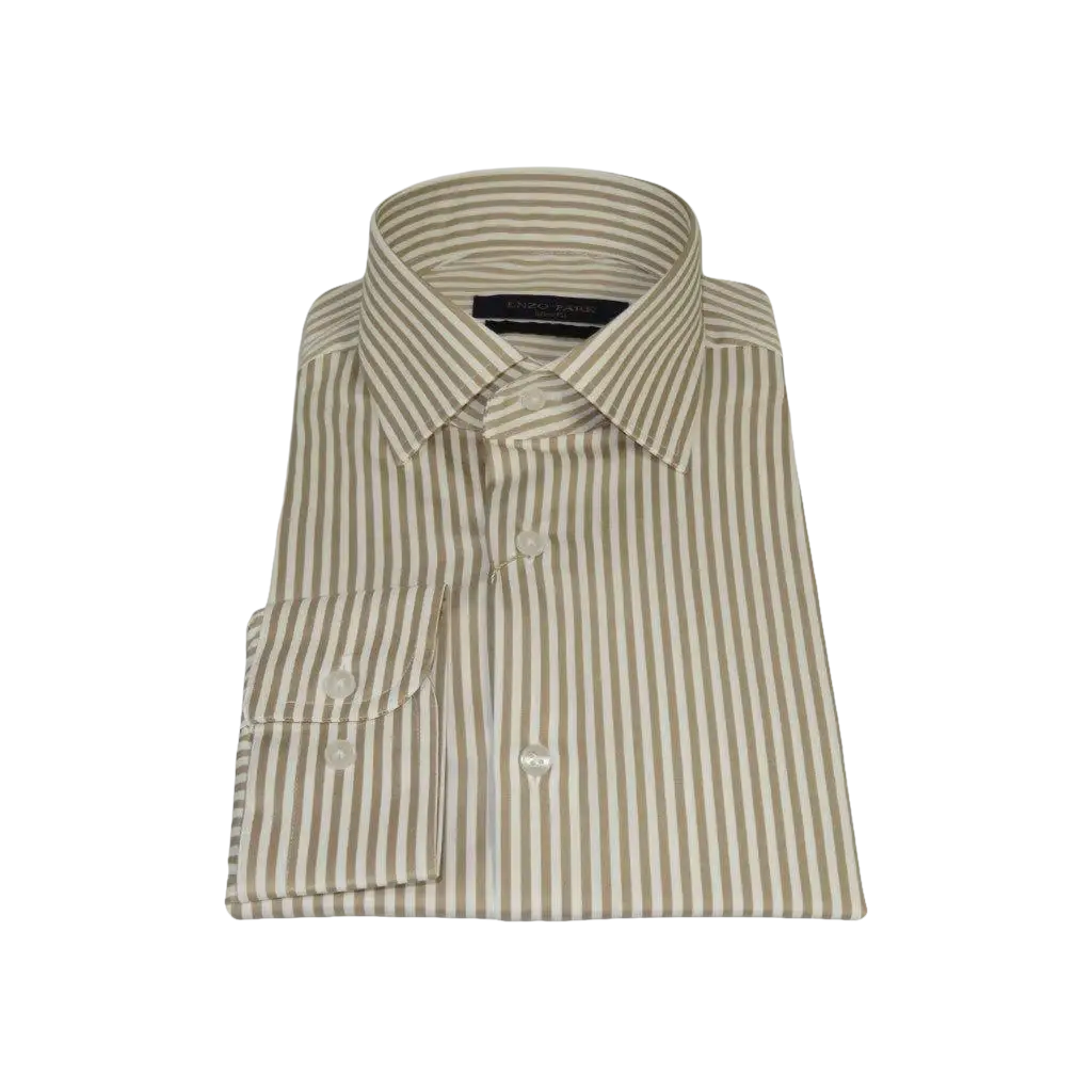 Men's Shirt ENZO PARK Turkey Soft Cotton Wrinkle Resistant Enzo7 Tan Stripe
