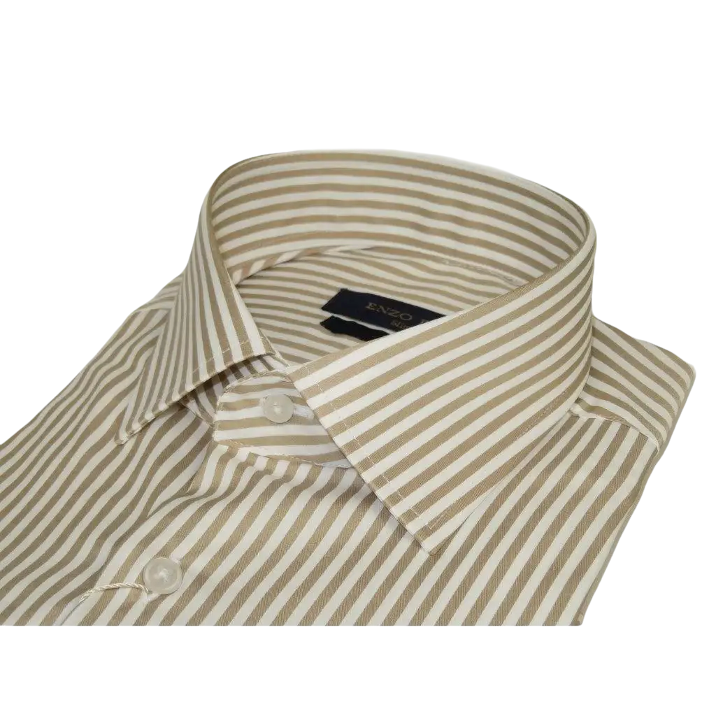 Men's Shirt ENZO PARK Turkey Soft Cotton Wrinkle Resistant Enzo7 Tan Stripe