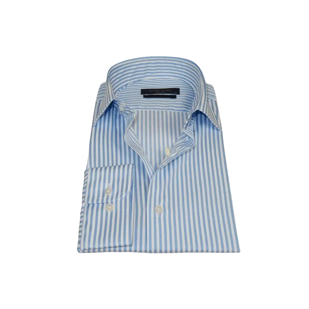 Men's Shirt ENZO PARK Turkey Soft Cotton Wrinkle Resistant Enzo9 Blue Stripe