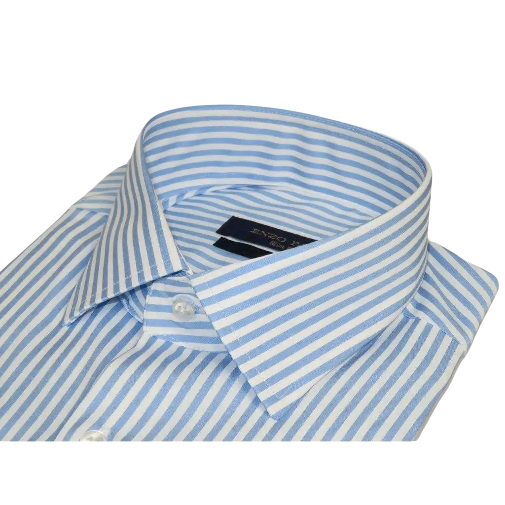 Men's Shirt ENZO PARK Turkey Soft Cotton Wrinkle Resistant Enzo9 Blue Stripe