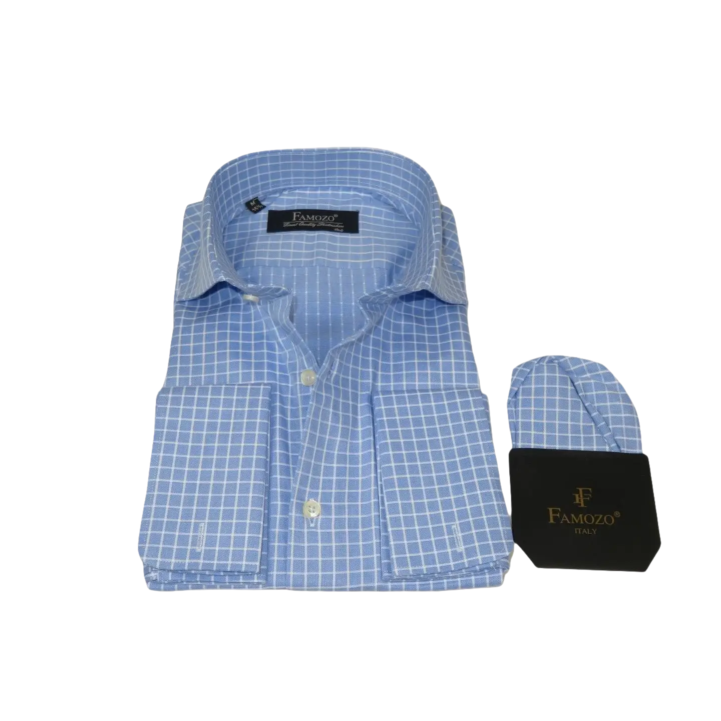 Men's Shirt FAMOZO Turkey 100% Cotton Cut-away Collar French Cuffs FA5 Blue
