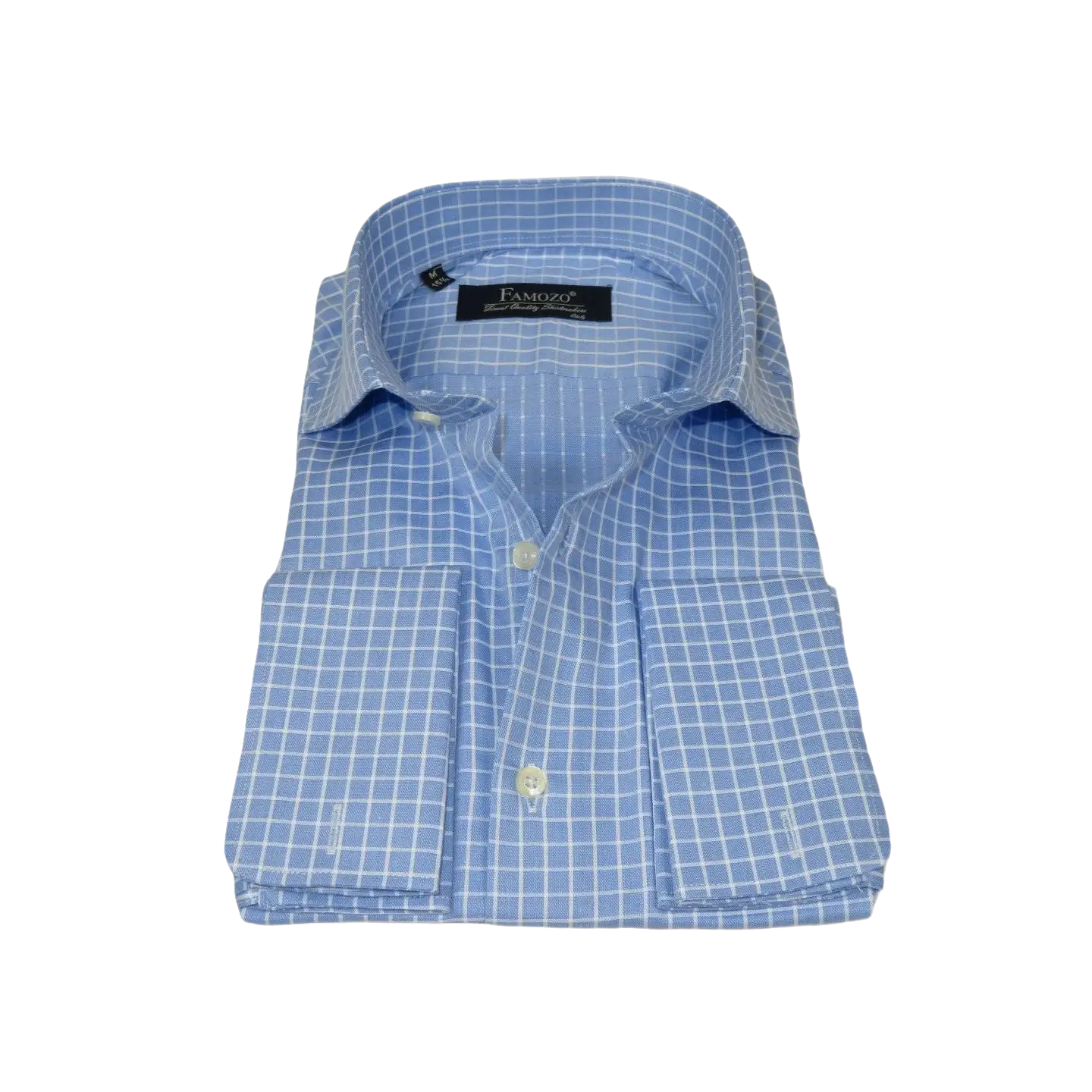Men's Shirt FAMOZO Turkey 100% Cotton Cut-away Collar French Cuffs FA5 Blue