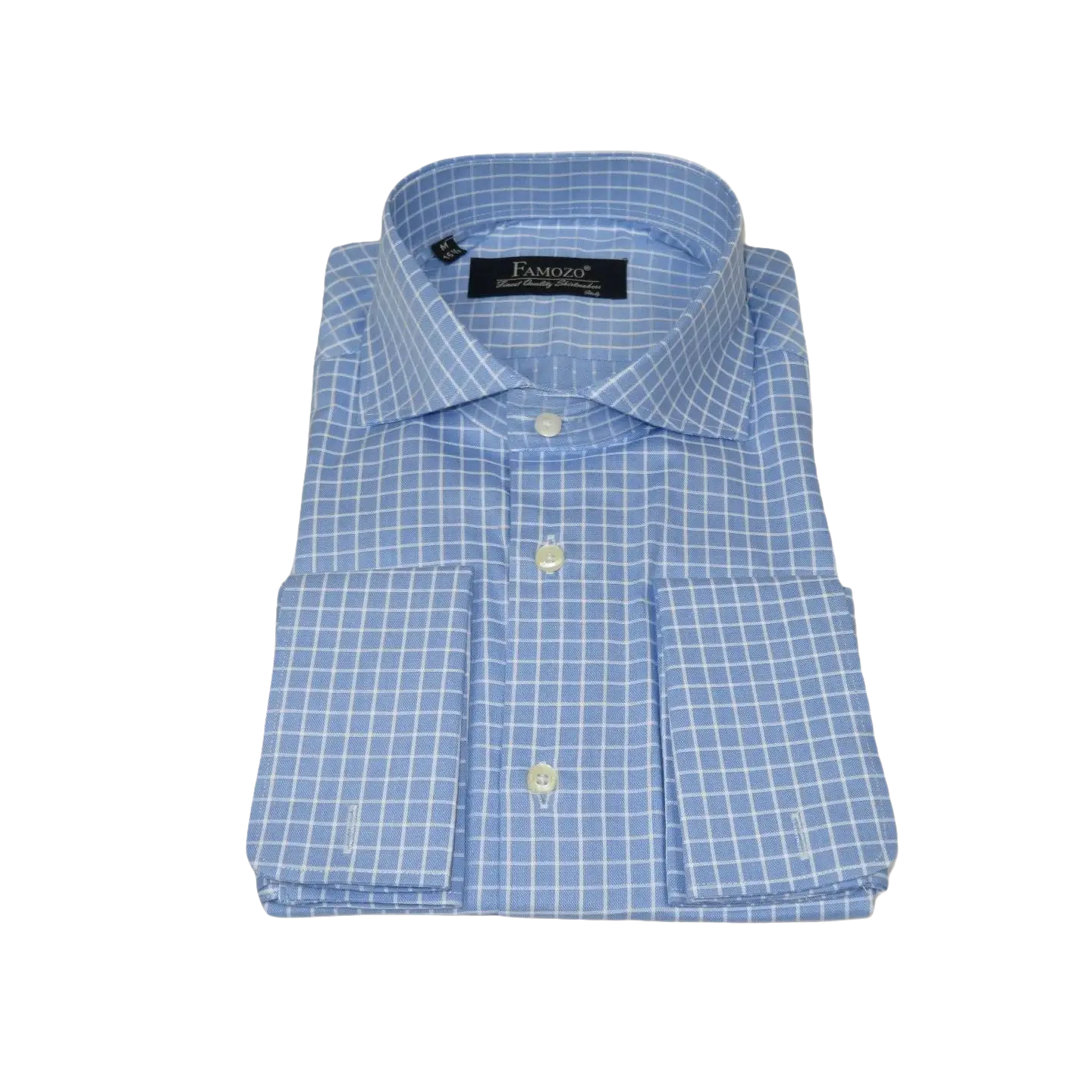 Men's Shirt FAMOZO Turkey 100% Cotton Cut-away Collar French Cuffs FA5 Blue