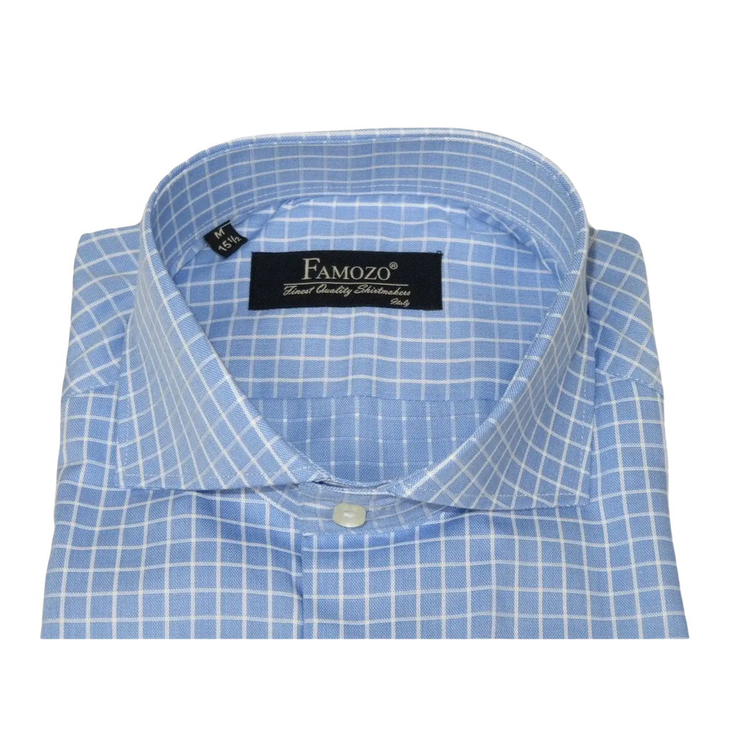 Men's Shirt FAMOZO Turkey 100% Cotton Cut-away Collar French Cuffs FA5 Blue