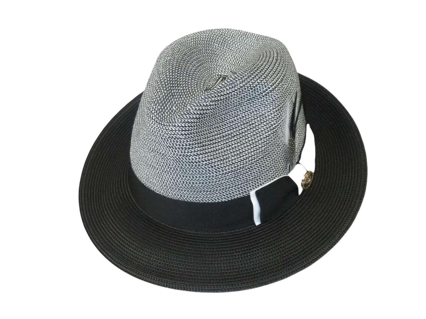 Men's Milani Straw Braided Fedora Hat Soft Crushable FDS-006 Black/White