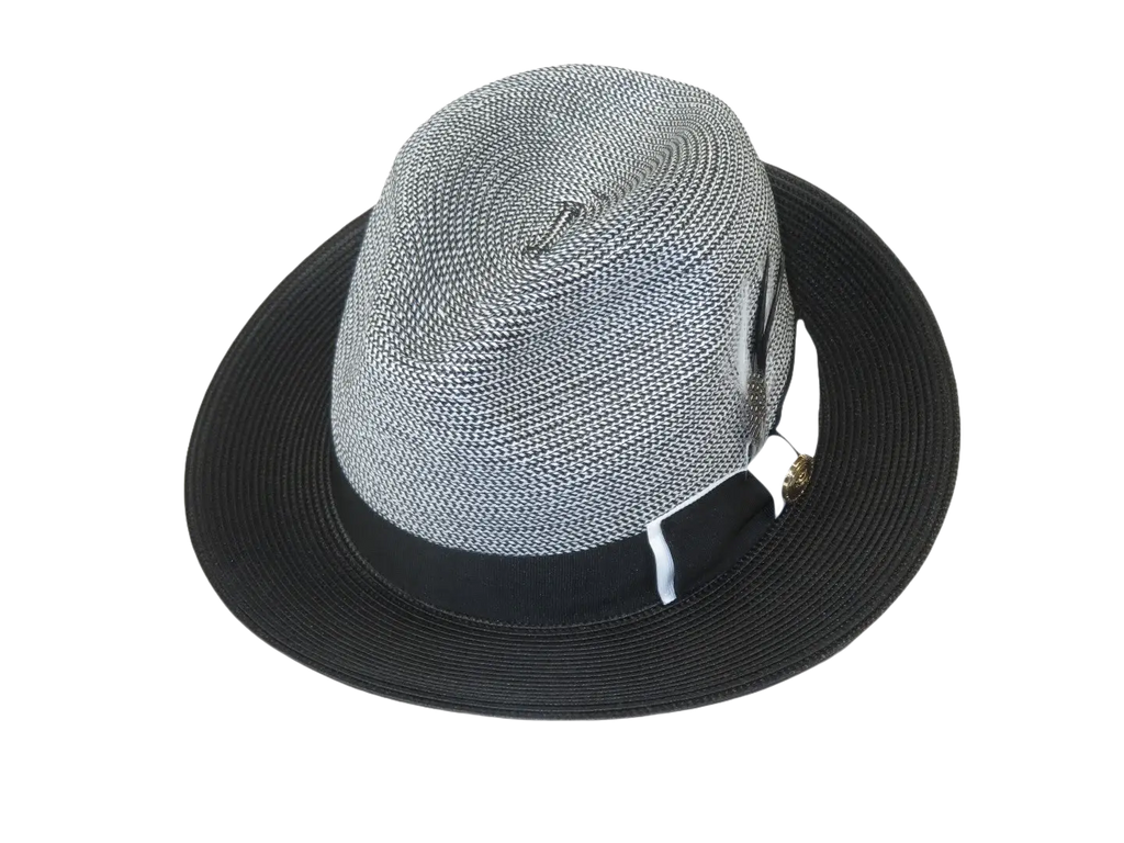 Men's Milani Straw Braided Fedora Hat Soft Crushable FDS-006 Black/White