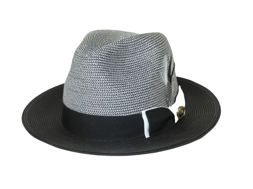 Men's Milani Straw Braided Fedora Hat Soft Crushable FDS-006 Black/White