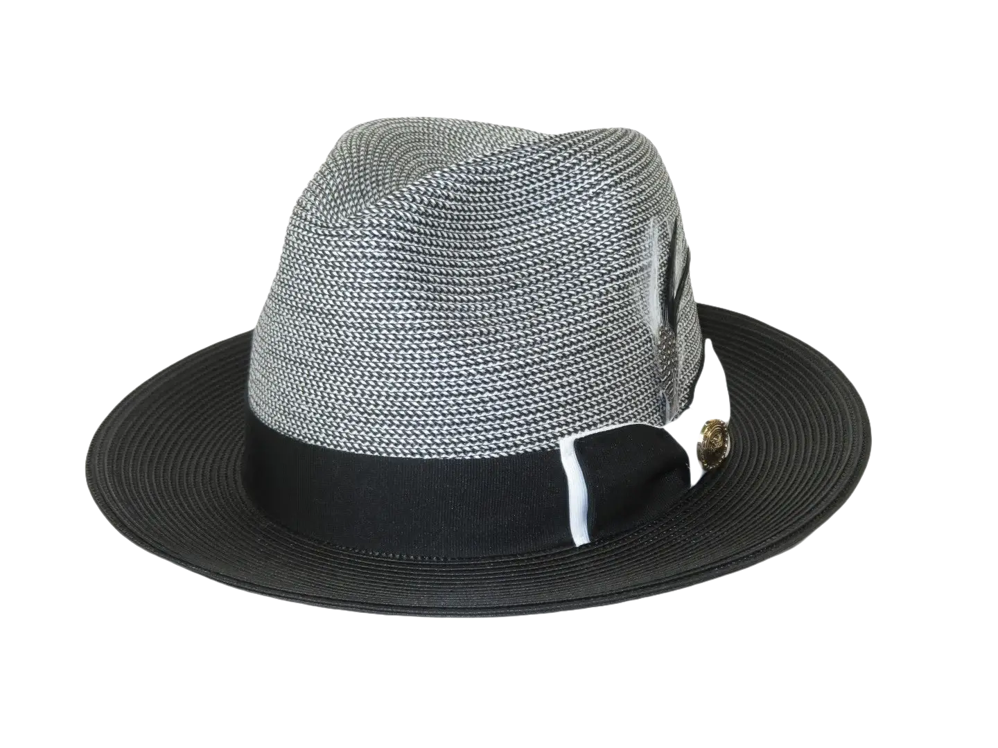 Men's Milani Straw Braided Fedora Hat Soft Crushable FDS-006 Black/White