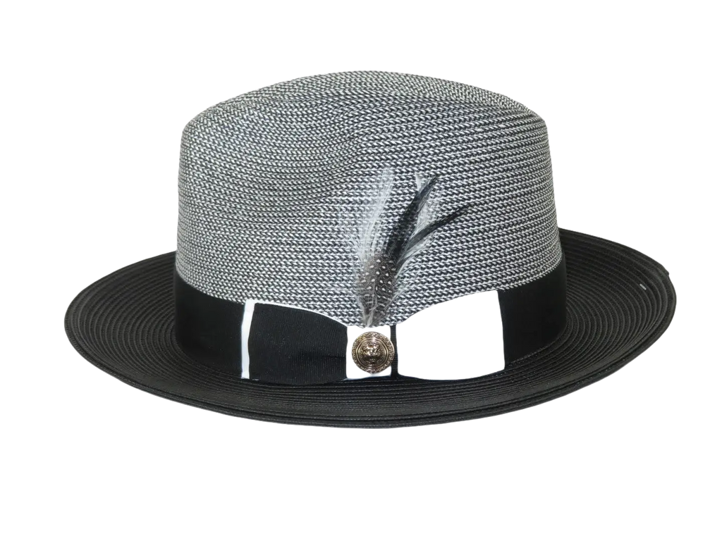 Men's Milani Straw Braided Fedora Hat Soft Crushable FDS-006 Black/White