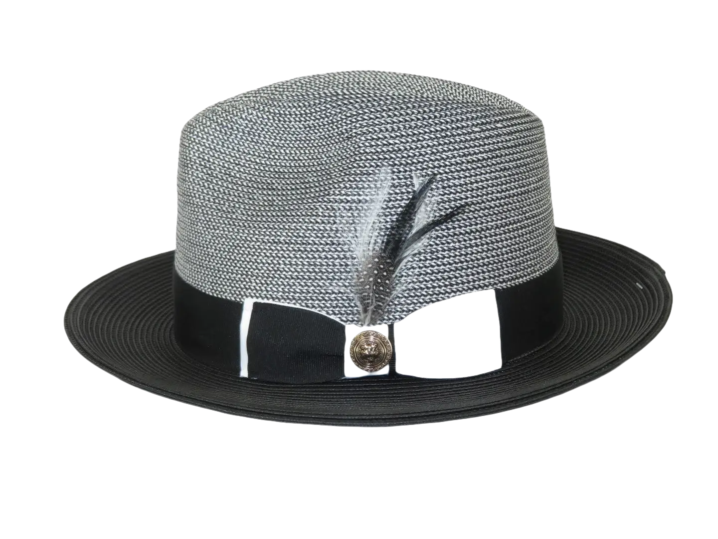 Men's Milani Straw Braided Fedora Hat Soft Crushable FDS-006 Black/White