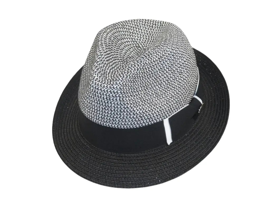 Men's Bently Soft Fedora Briad Straw Hat Stingy Brim Gino Gi210 Black White