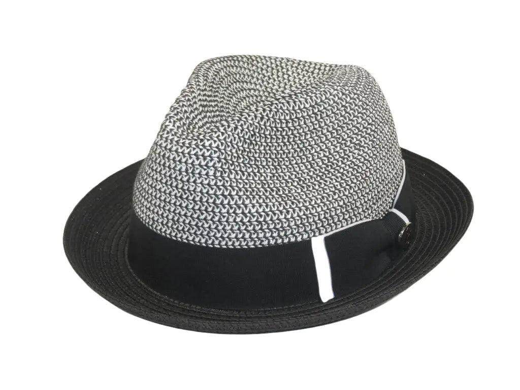Men's Bently Soft Fedora Briad Straw Hat Stingy Brim Gino Gi210 Black White