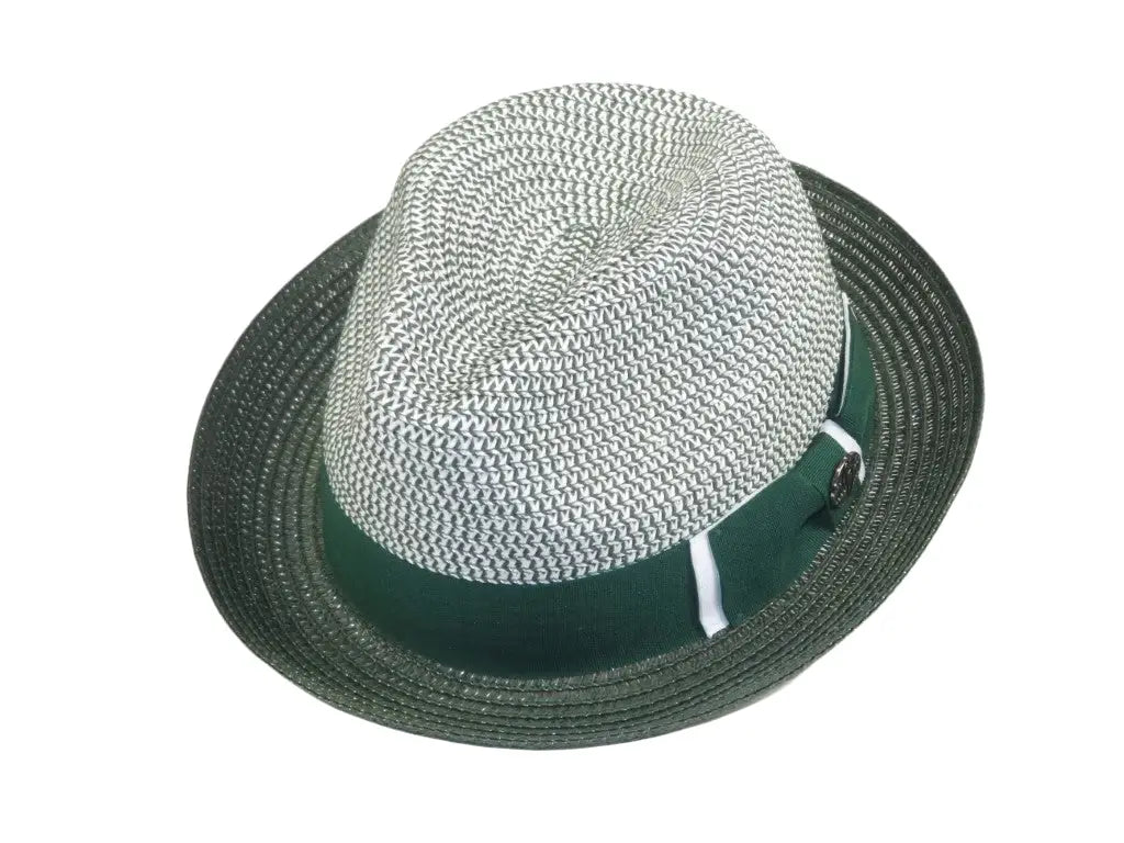 Men's Bently Soft Fedora Briad Straw Hat Stingy Brim Gino Gi216 Green White