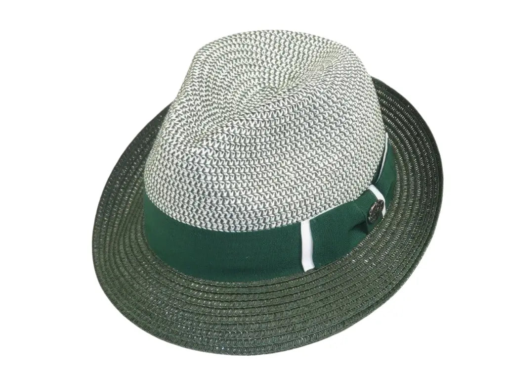 Men's Bently Soft Fedora Briad Straw Hat Stingy Brim Gino Gi216 Green White