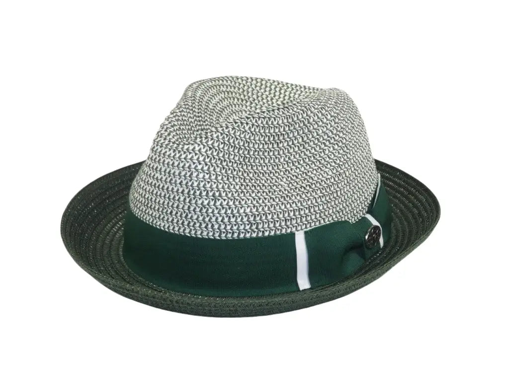 Men's Bently Soft Fedora Briad Straw Hat Stingy Brim Gino Gi216 Green White