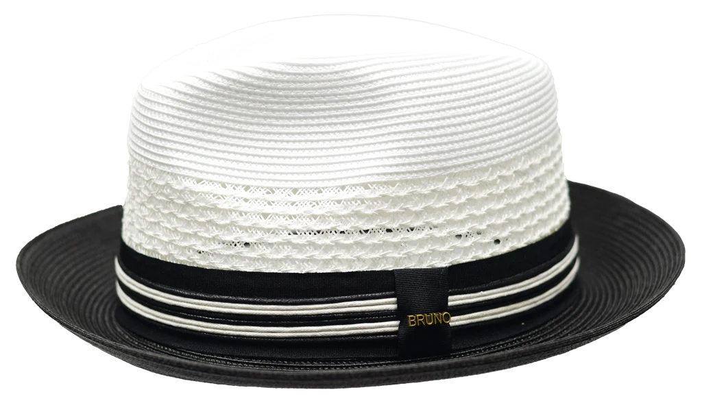 Men's Bruno Capelo Hollywood 2-Tone Straw Style Fedora Hat HW797 White/Black