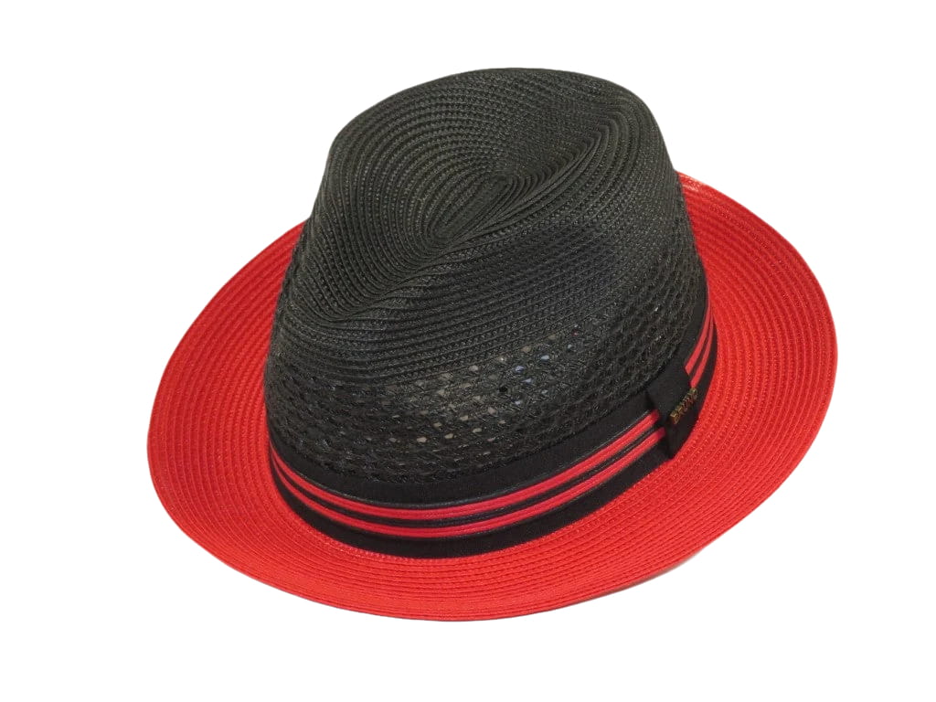 Men's Bruno Capelo Hollywood 2-Tone Straw Style Fedora Hat HW795 Black/Red