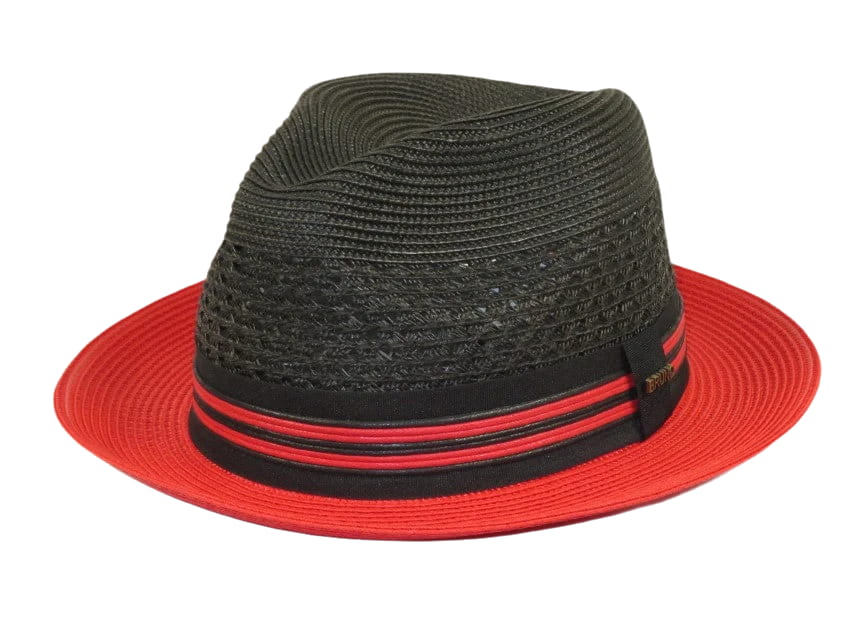 Men's Bruno Capelo Hollywood 2-Tone Straw Style Fedora Hat HW795 Black/Red