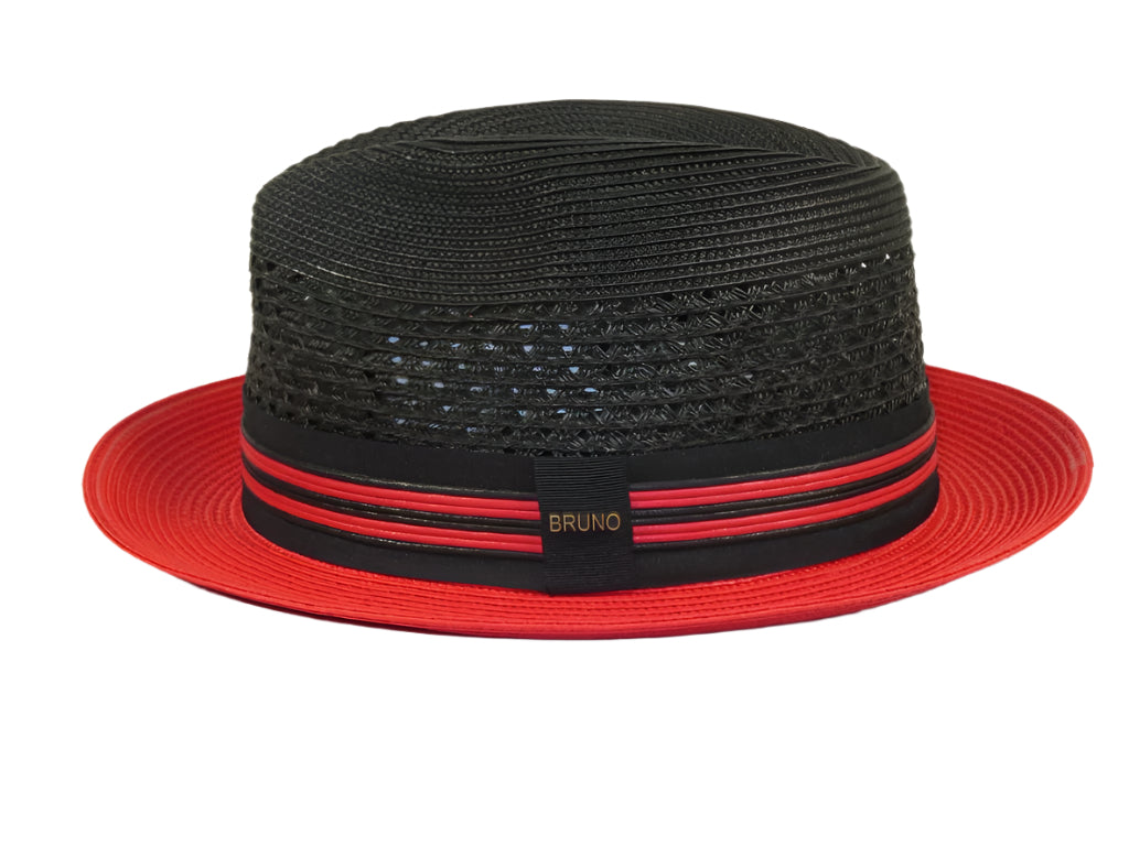 Men's Bruno Capelo Hollywood 2-Tone Straw Style Fedora Hat HW795 Black/Red