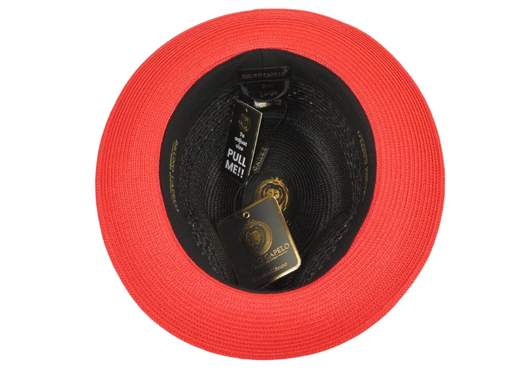 Men's Bruno Capelo Hollywood 2-Tone Straw Style Fedora Hat HW795 Black/Red