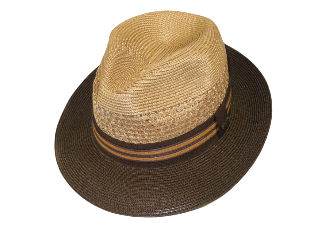 Men's Bruno Capelo Hollywood 2-Tone Straw Style Fedora Hat HW796 Tan/Brown
