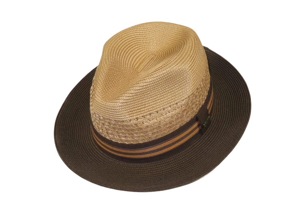 Men's Bruno Capelo Hollywood 2-Tone Straw Style Fedora Hat HW796 Tan/Brown