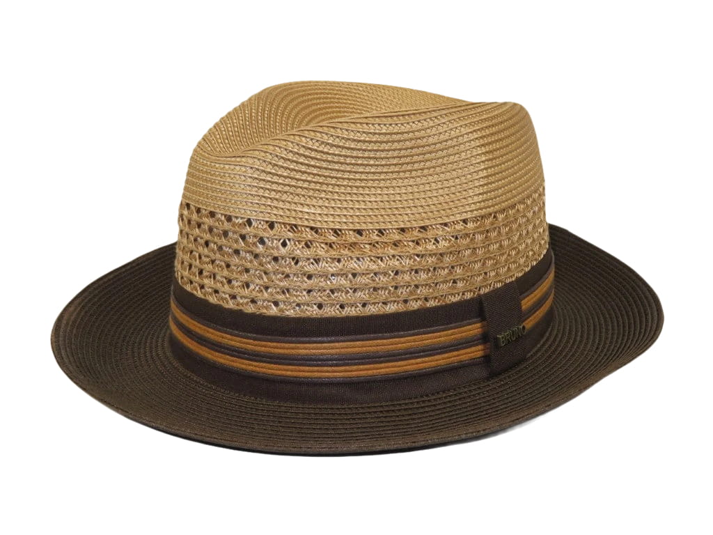 Men's Bruno Capelo Hollywood 2-Tone Straw Style Fedora Hat HW796 Tan/Brown