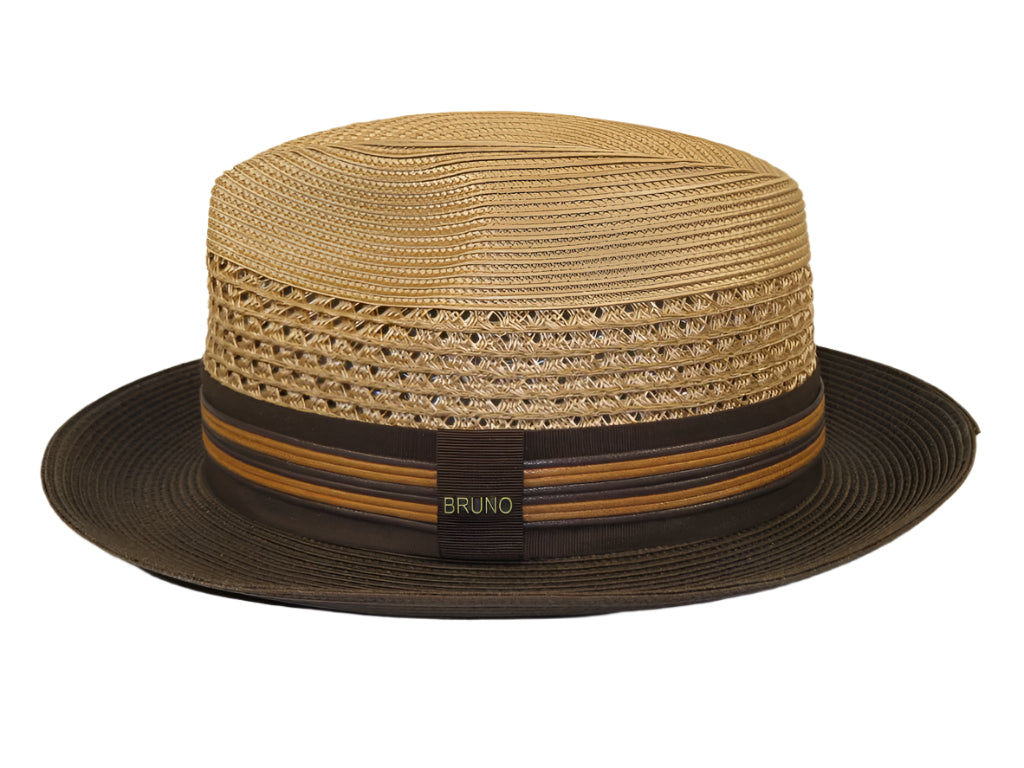 Men's Bruno Capelo Hollywood 2-Tone Straw Style Fedora Hat HW796 Tan/Brown